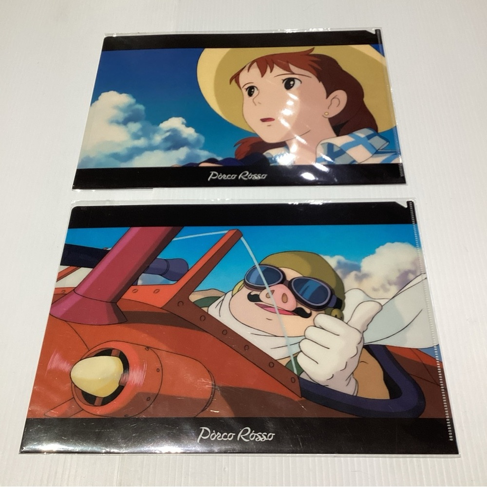 2 X Porco Rosso Clear File Folder Anime Studio Ghibli Red Crimson Pig Plane 1992